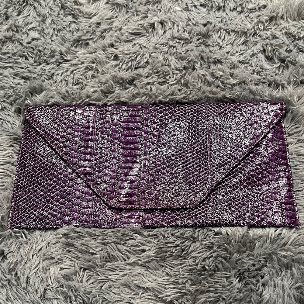 Purple Snakeskin Embossed Envelope Clutch Statement Evening Bag